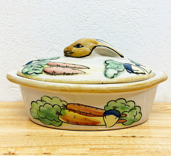 Adorable vintage oval bunny with carrots &amp; radish tureen with lid