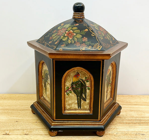 Large vintage pagoda shaped decorative box with lid.