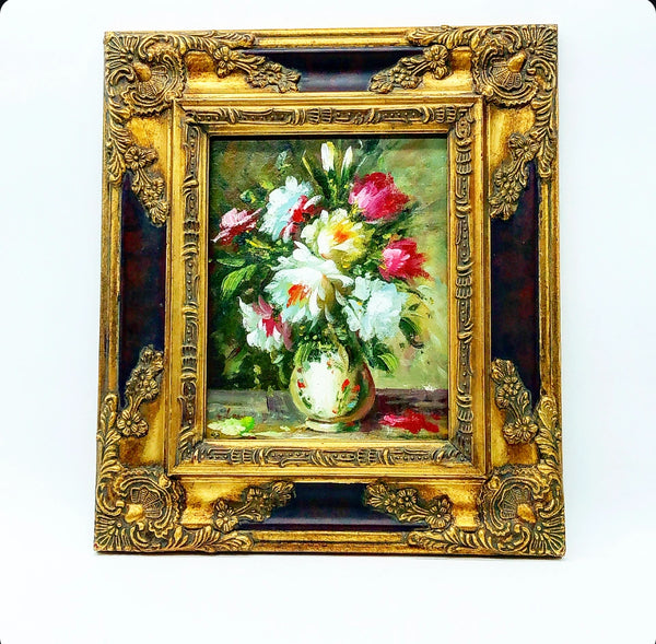 Framed Still Life Potted Flowers Painting