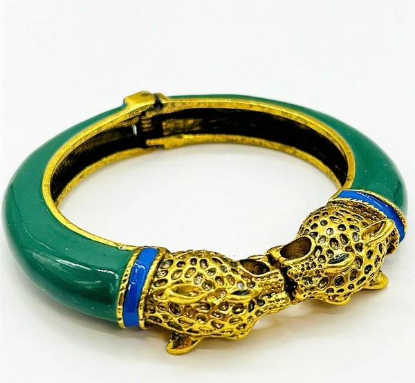 Double headed leopard statement bracelet