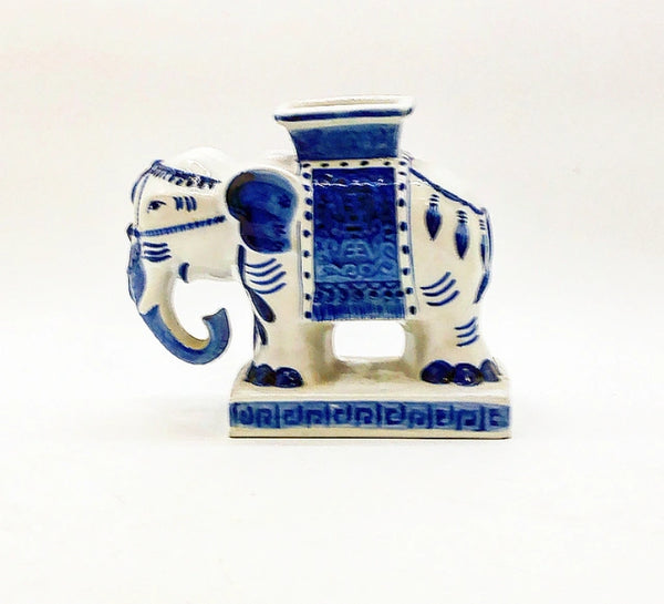 Vintage blue and white elephant planter.