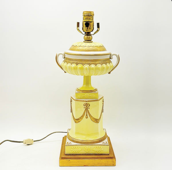 1960s neoclassical style urn table lamp in a hand painted glazed ceramic finish.