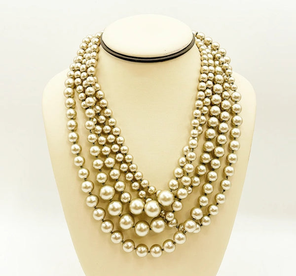 Fabulous vintage statement, faux pearl cluster necklace