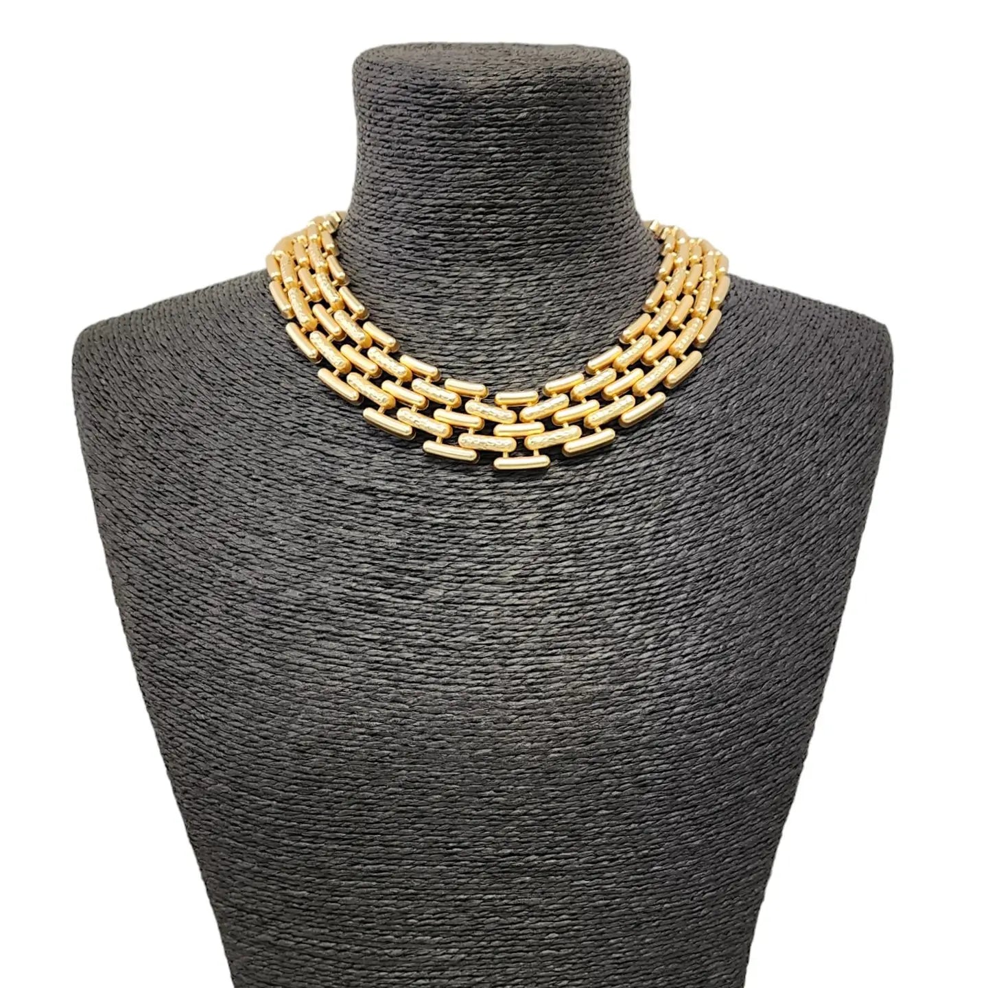 Vintage Gold-Tone 5 Row Chain Link Choker Collar Necklace