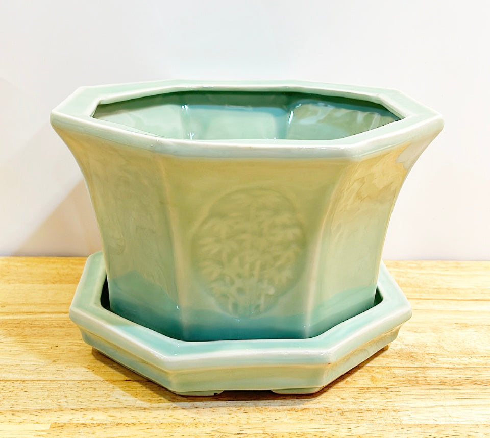 Large vintage celadon green porcelain planter