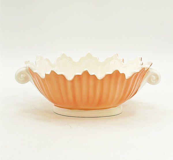 Vintage signed Fitz &amp; Floyd oval scalloped style decorative bowl with side handles.