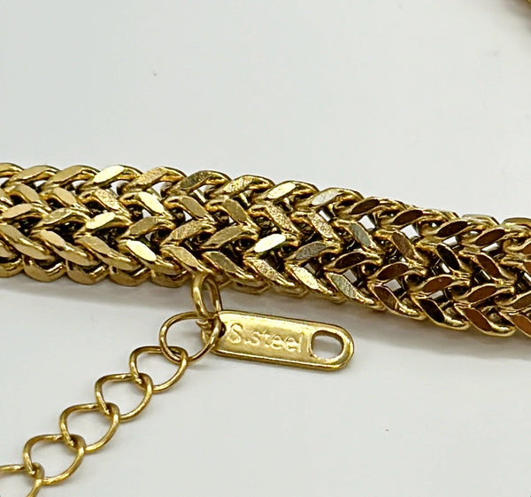 Vintage designer thick gold mesh look necklace