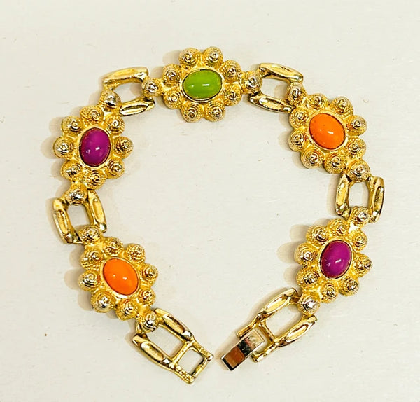 Vintage designer style cabochon link bracelet.
