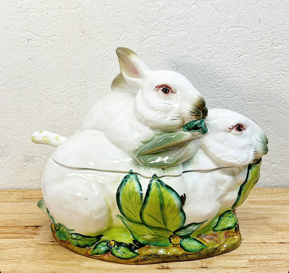 Life size vintage Italian bunnies tureen