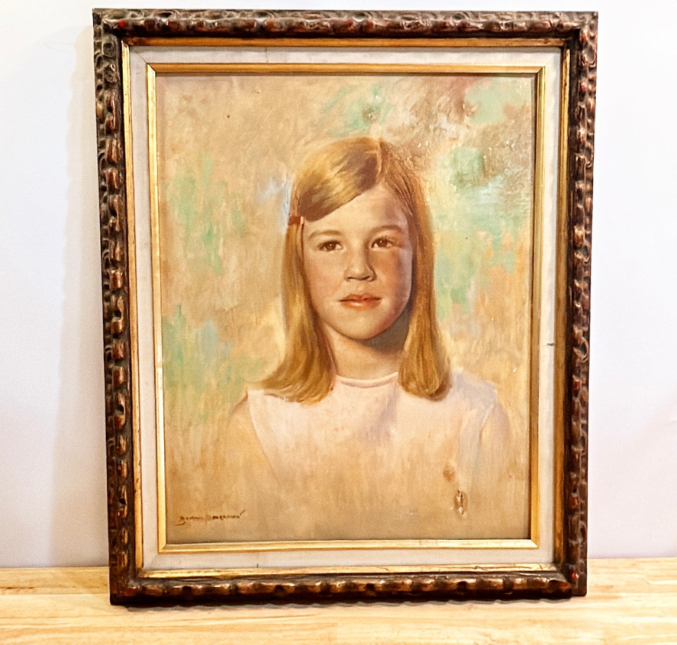 Original oil on board signed portrait of young girl.