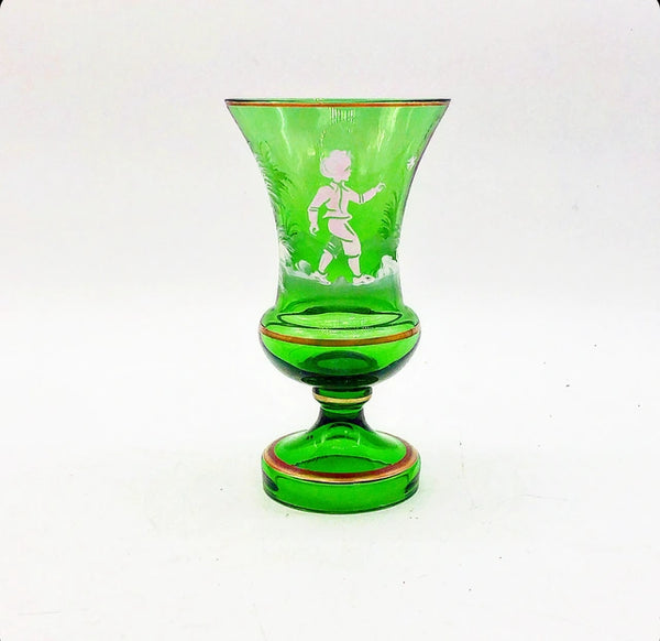 Vintage, mid century, green glass, flower vase