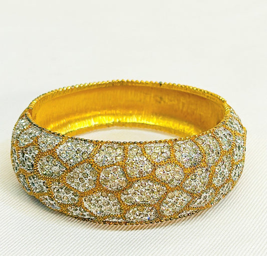 Rare vintage signed Joseph Mazer vintage rhinestone encrusted gold tone metal hinged cuff