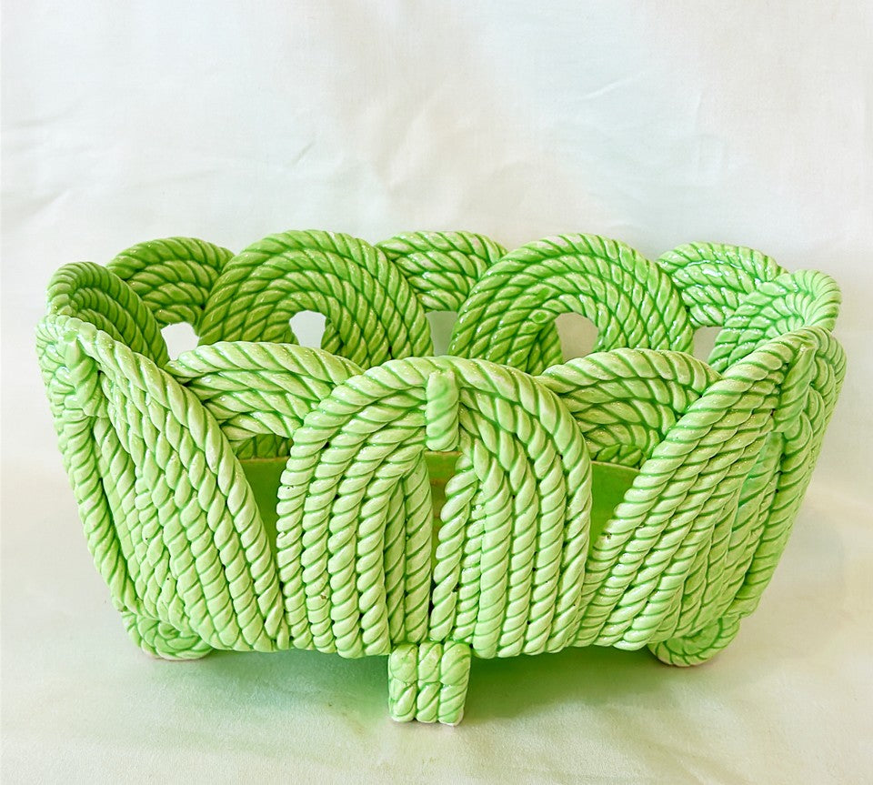 Stunning rare oval shaped large decorative rope style design ceramic glazed decorative planter.