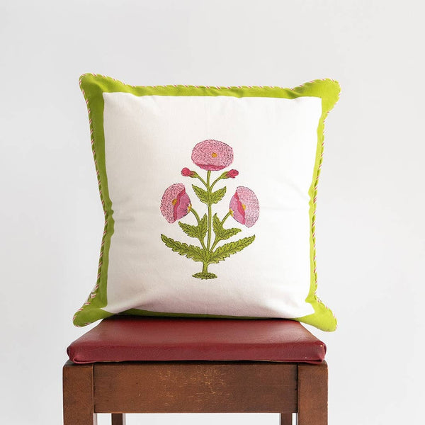 Green Poppy Pillow Cover - 18x18 - Pair