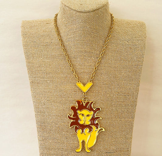 Mid-century modern late 60s lion pedant necklace.
