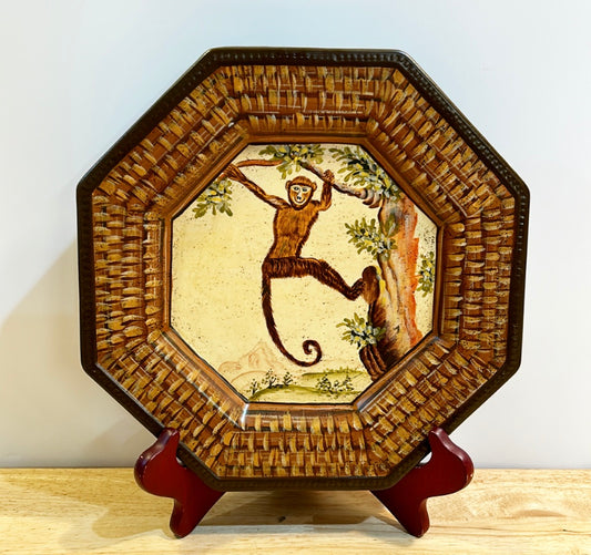 Monkey hanging from tree vintage decorative monkey plate