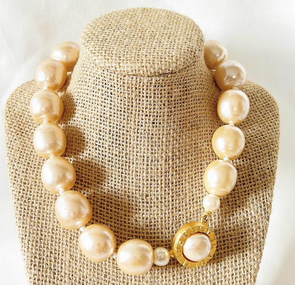 Couture vintage house of Karl Lagerfeld statement signature large chunky glass poured pearl choker necklace.