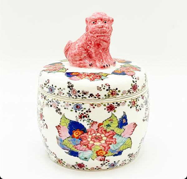 Classic pink foo dog lidded round box