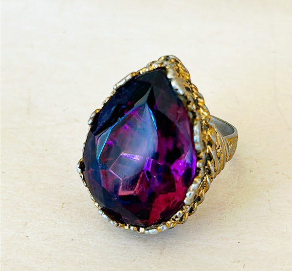 70s extra large faux amethyst cocktail ring.