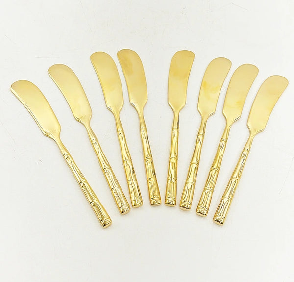 Classic set /6 gold metal bamboo dessert knives