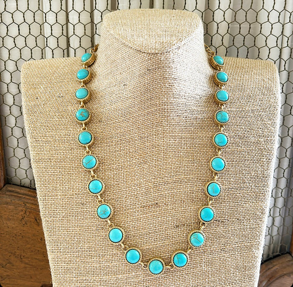 Round turquoise faux stone link necklace