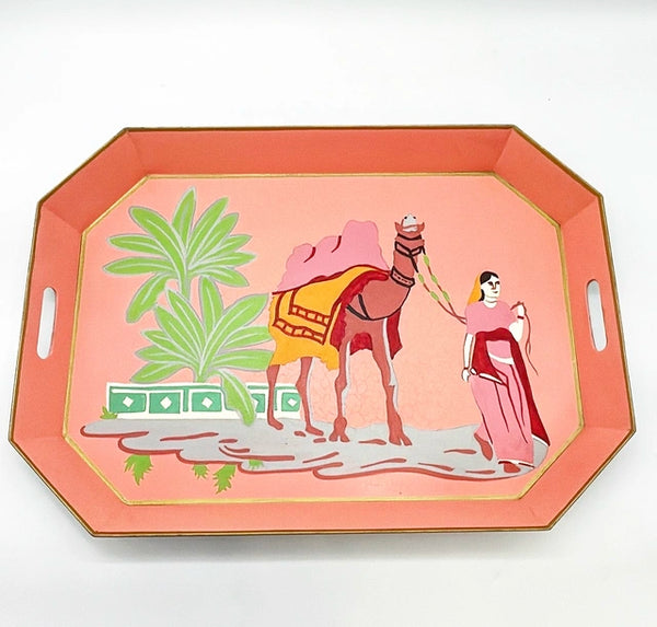 Extra large hand painted coral decorative tile tray