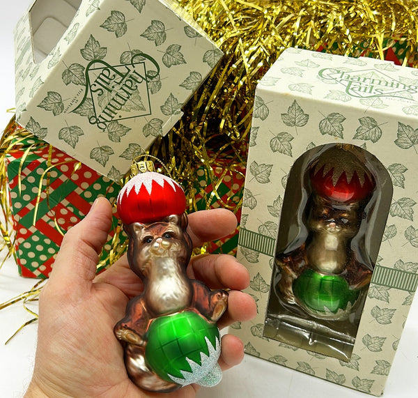 Vintage matching pair of handblown glass Christmas tree ornaments from the Fitz and Floyd