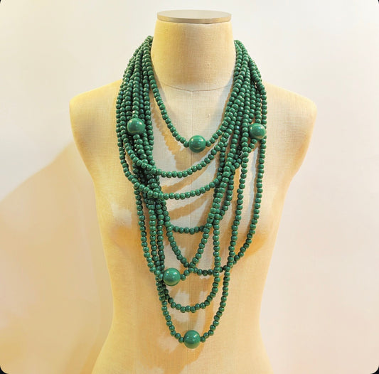 Vintage Kelly green wooden beaded statement necklace