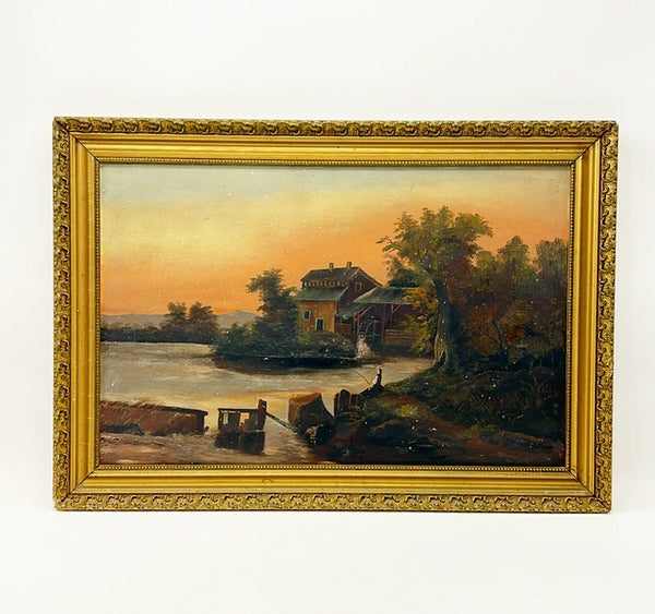 Mid 1800s antique original oil painting on board.