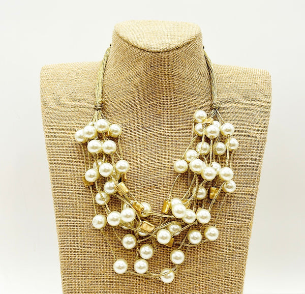 Chunky multi -strand faux pearl necklace.