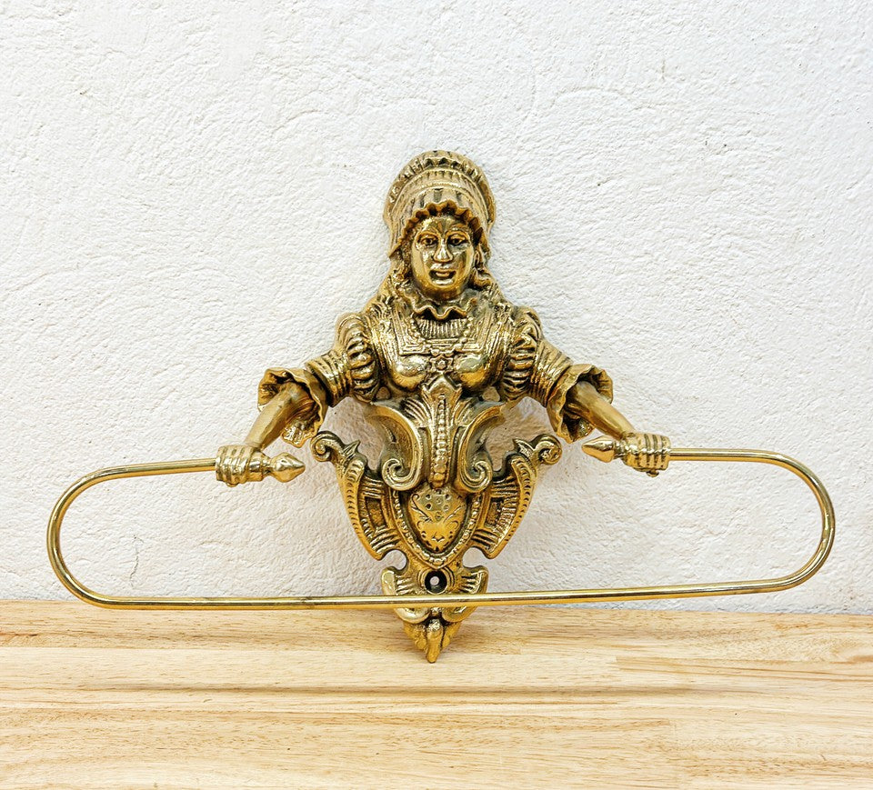 1980s sold brass decorative wall mounted guest towel holder.