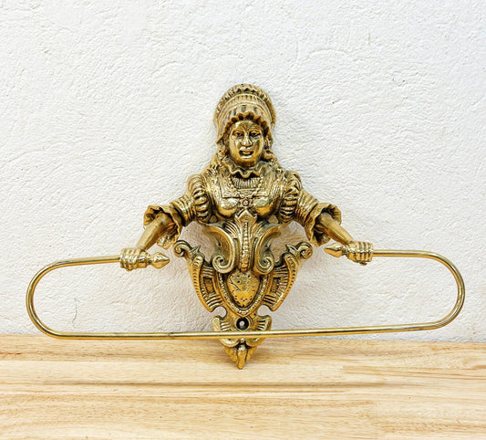 1980s sold brass decorative wall mounted guest towel holder.
