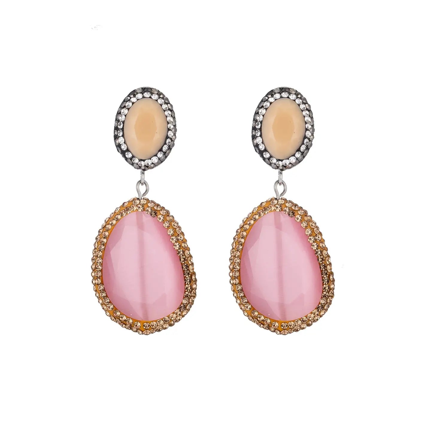 Statement earrings with a bright pop of pink agate druzy stone.