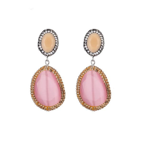 Statement earrings with a bright pop of pink agate druzy stone.