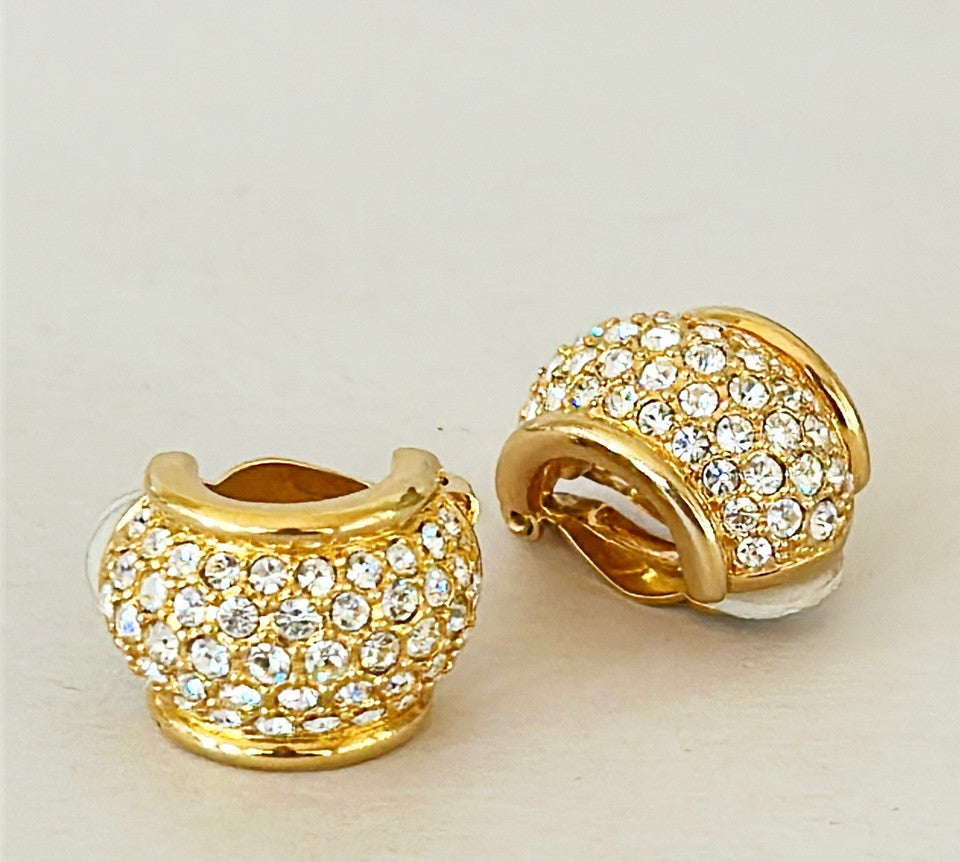 90s vintage stamped Swarovski crystal designer style clip on earrings.