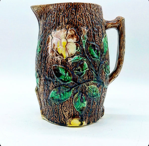 Antique Majolica Style Log Pitcher