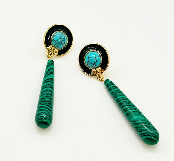 Colorful pierced style dangling earrings.