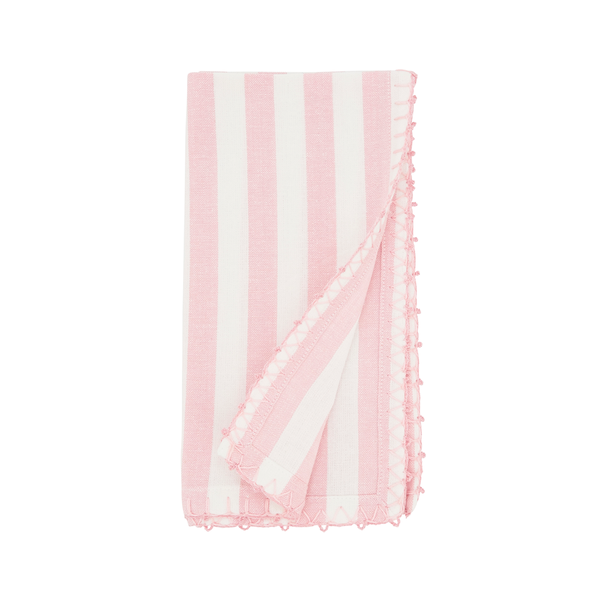 White & Pink Striped Whipstitch Cotton 20" Cloth Napkin - Set of 4