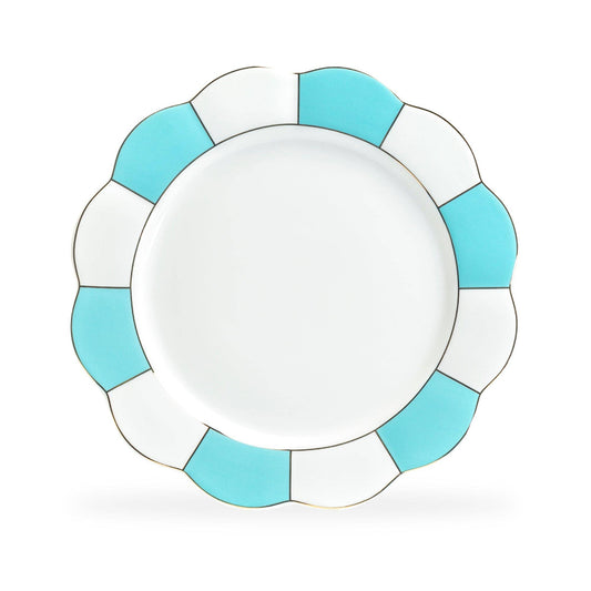 Turquoise Gold Scallop 11" Fine Porcelain Dinner Plate - Set of 4