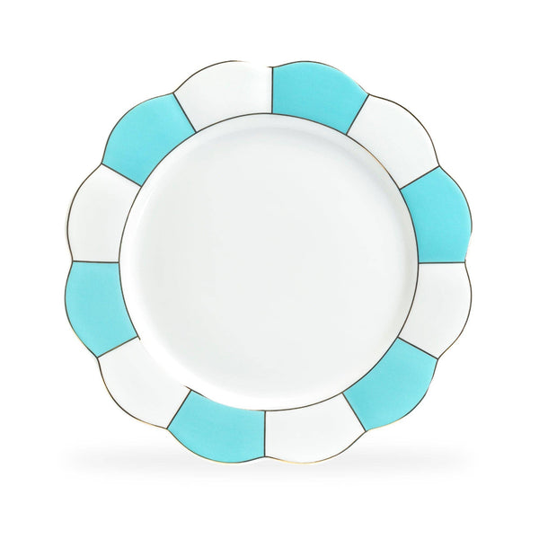 Turquoise Gold Scallop 11" Fine Porcelain Dinner Plate - Set of 4