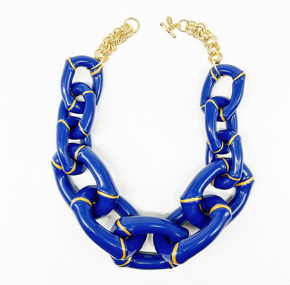 "The Lily"  Bamboo Link Necklace  - Blue