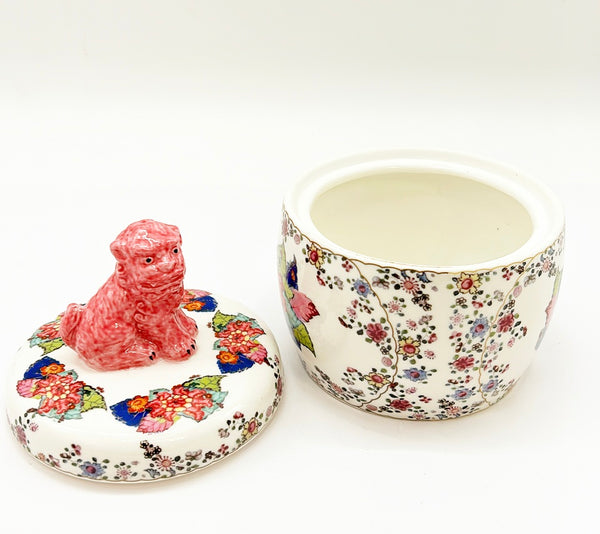 Classic pink foo dog lidded round box