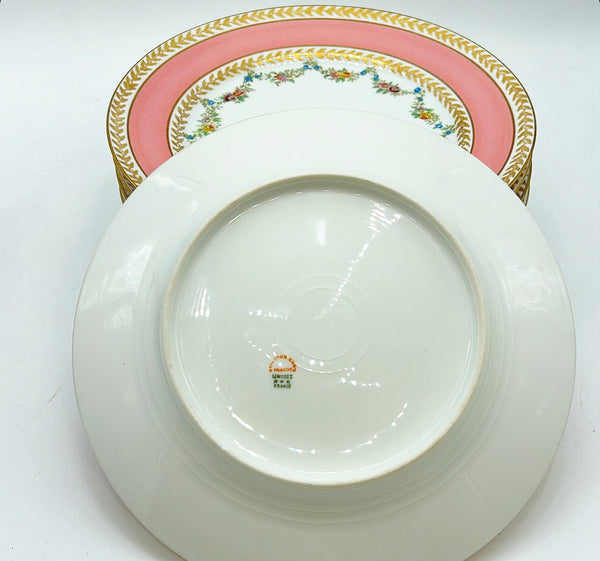 Set of 8 antique French Limoges stamped dinner plates by Ovington Brothers France.