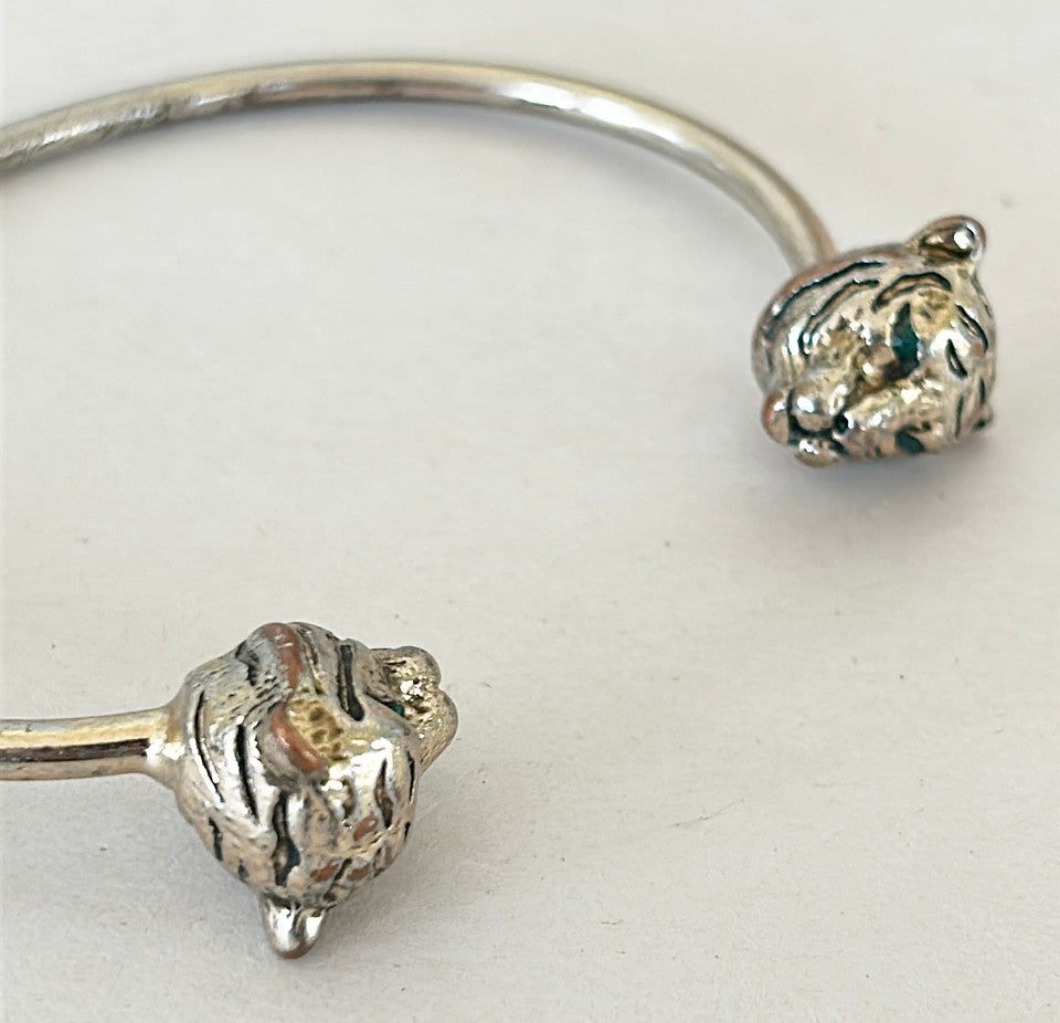 Vintage 80s silver tone metal cuff leopard head cuff bracelet