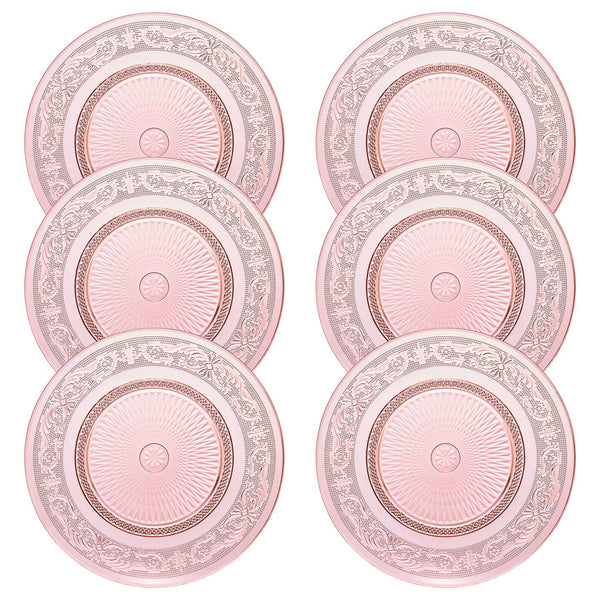 Art Deco Vintage Crystal Pink Plates | Set of 6 Plate