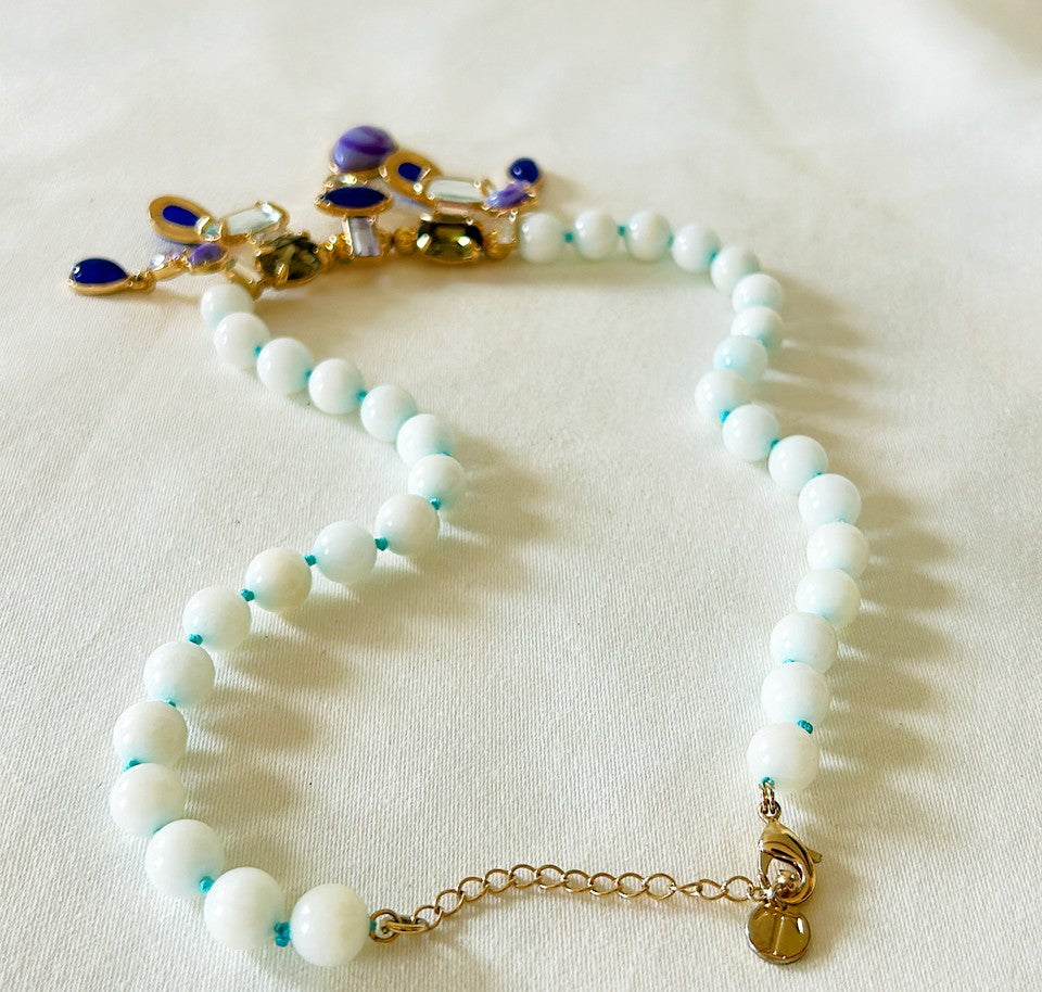 Tablets designer statement necklace with light blue washed style beads & faux stone & rhinestone accents