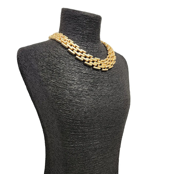 Vintage Gold-Tone 5 Row Chain Link Choker Collar Necklace