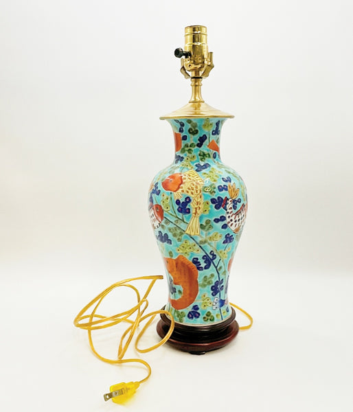 Antique turquoise chinoiserie vase made into a lamp.