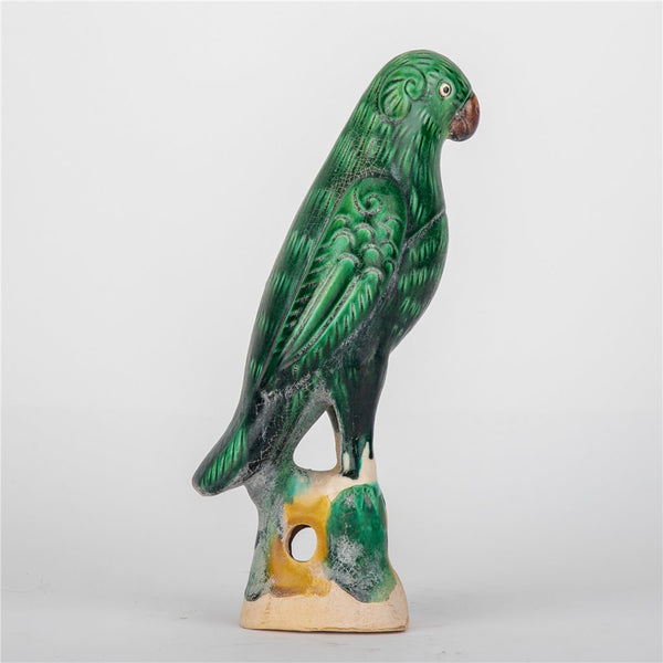 Antiqued Finish Green Bird Figurine - Pair