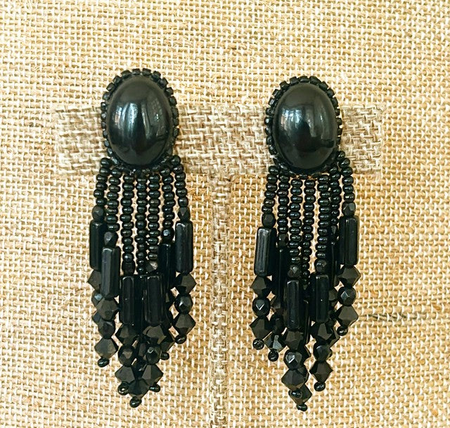 Classic black beaded clip on earrings from the late 80s.